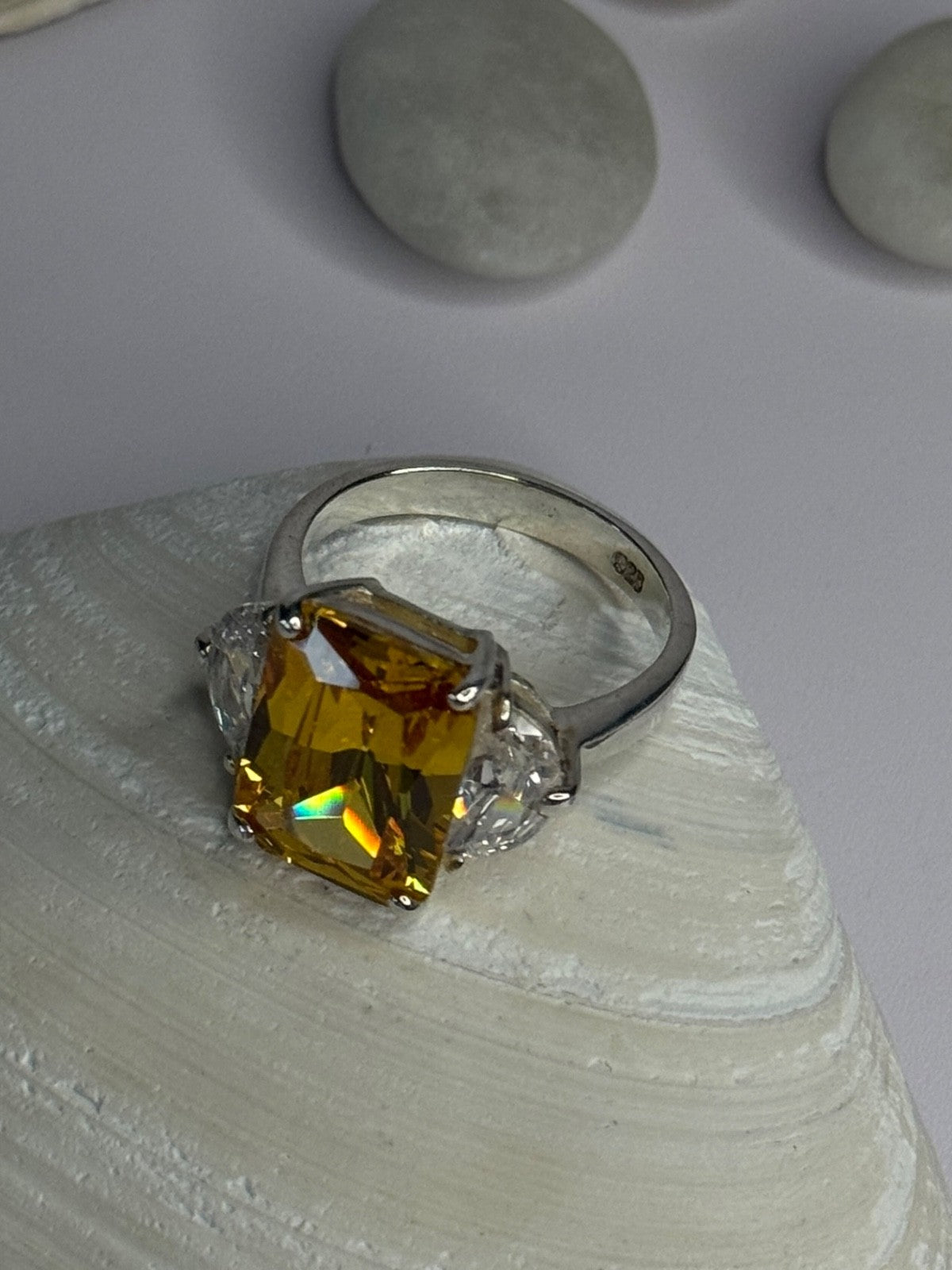 925 Sterling Silver Citrine & Beryl Ring Size 11