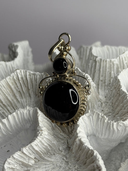 Vintage 925 Sterling Silver Agate Pendant Length 2 in