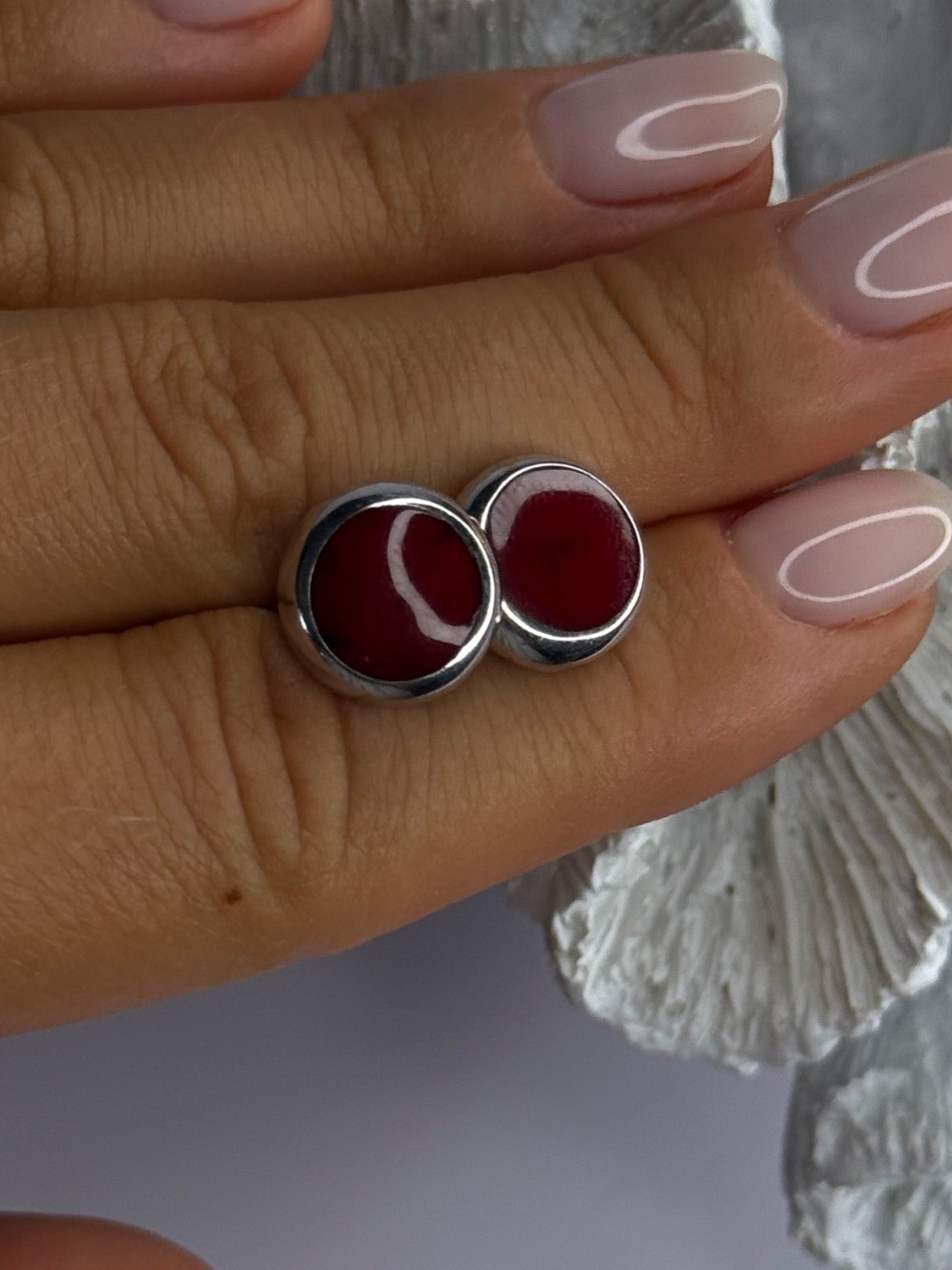 925 Sterling Silver Carnelian Round Stud Earrings Length 0.50 Inch