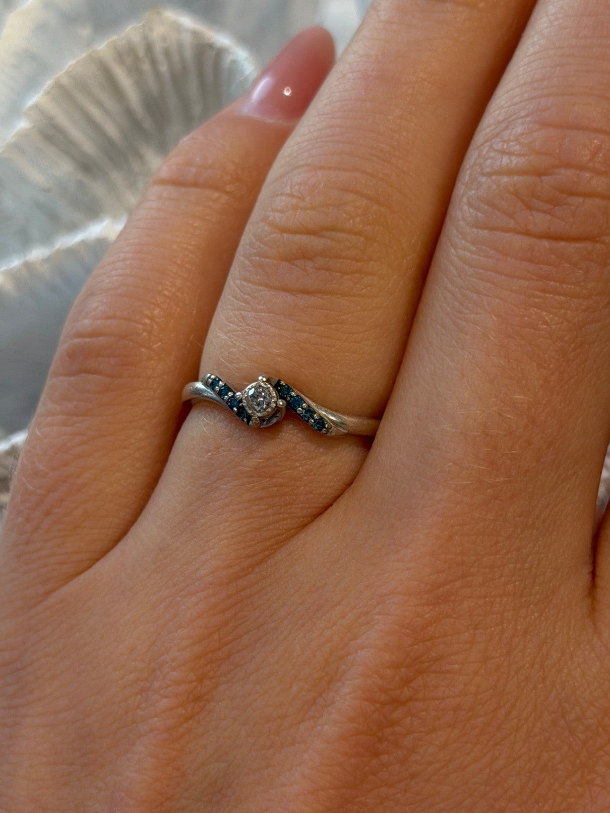 925 Sterling Silver White & Blue Topaz Ring Size 7