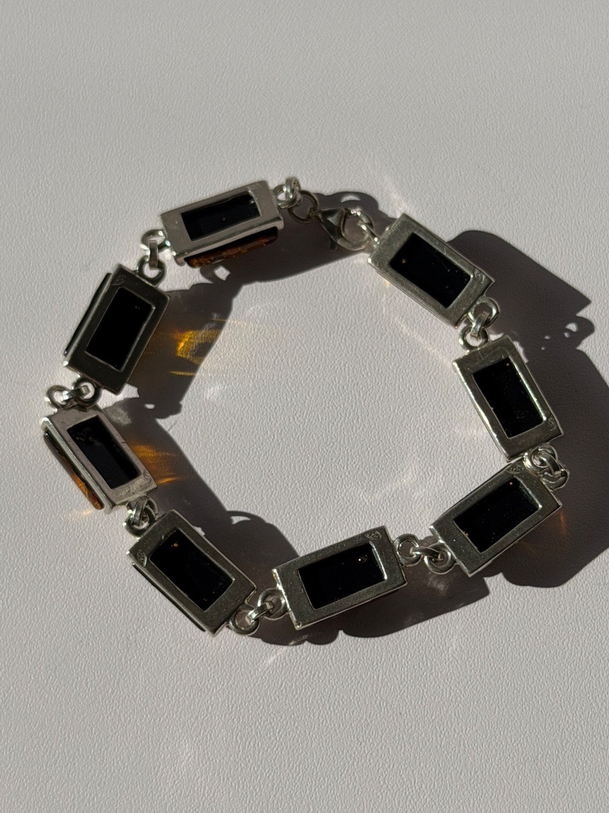 925 Sterling Silver Amber Bracelet Size 7