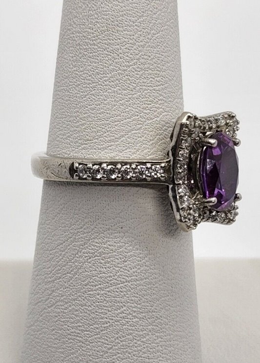 925 Sterling Silver Amethyst & ?z Ring Size 7