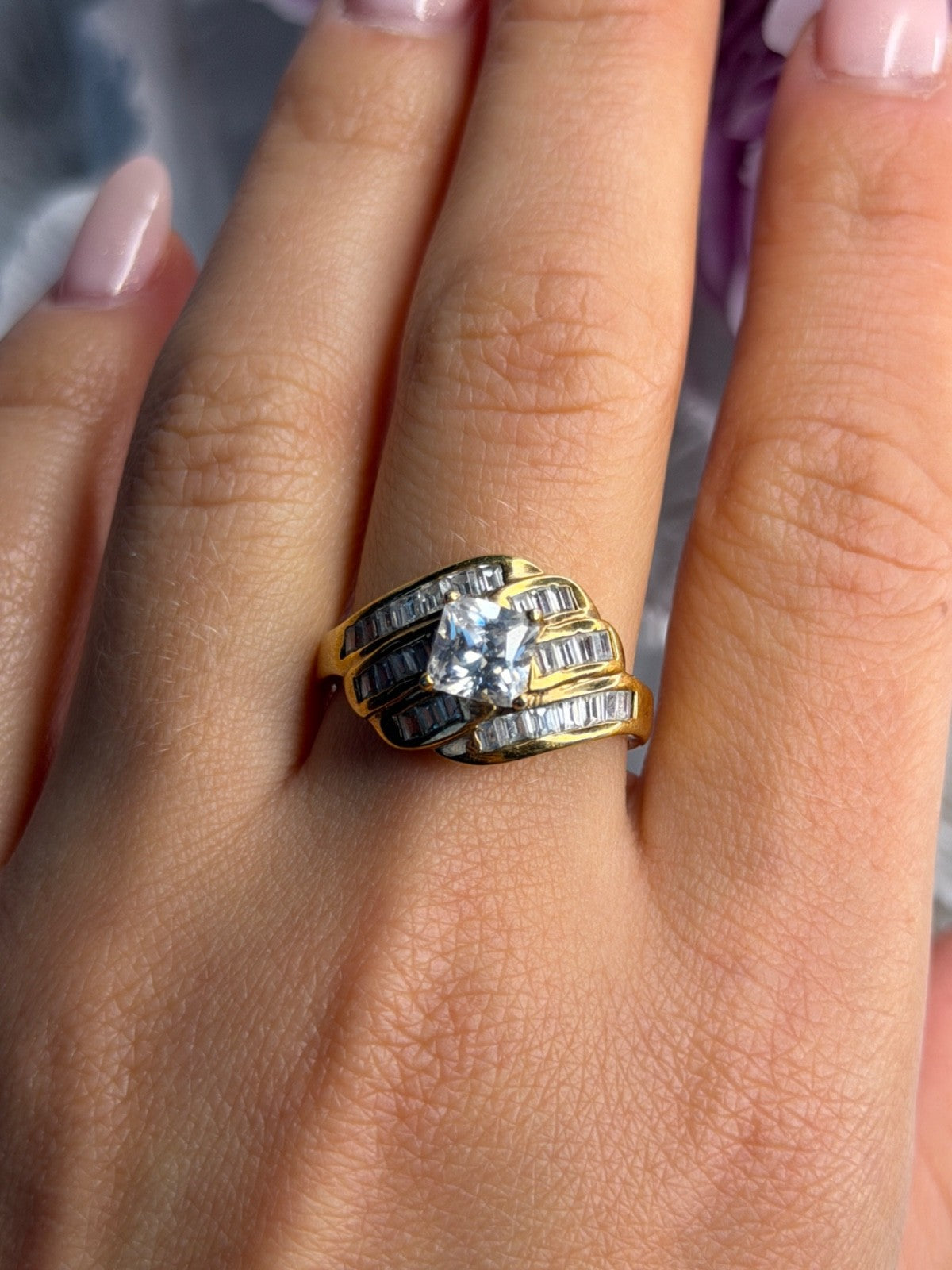 925 Sterling Silver Gold Plated Cz Ring Size 9.5