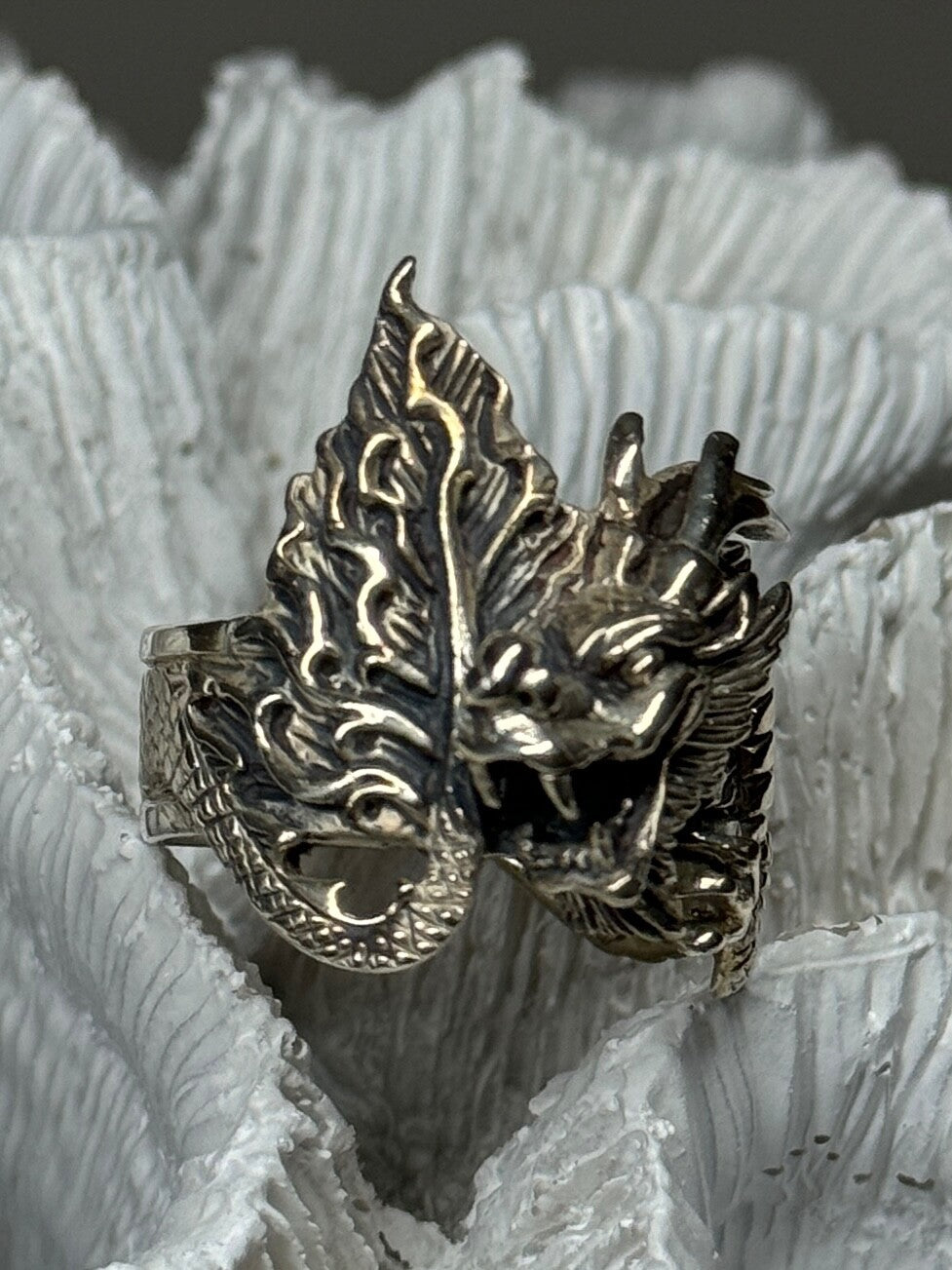 925 Sterling Silver Dragon Ring Size 9
