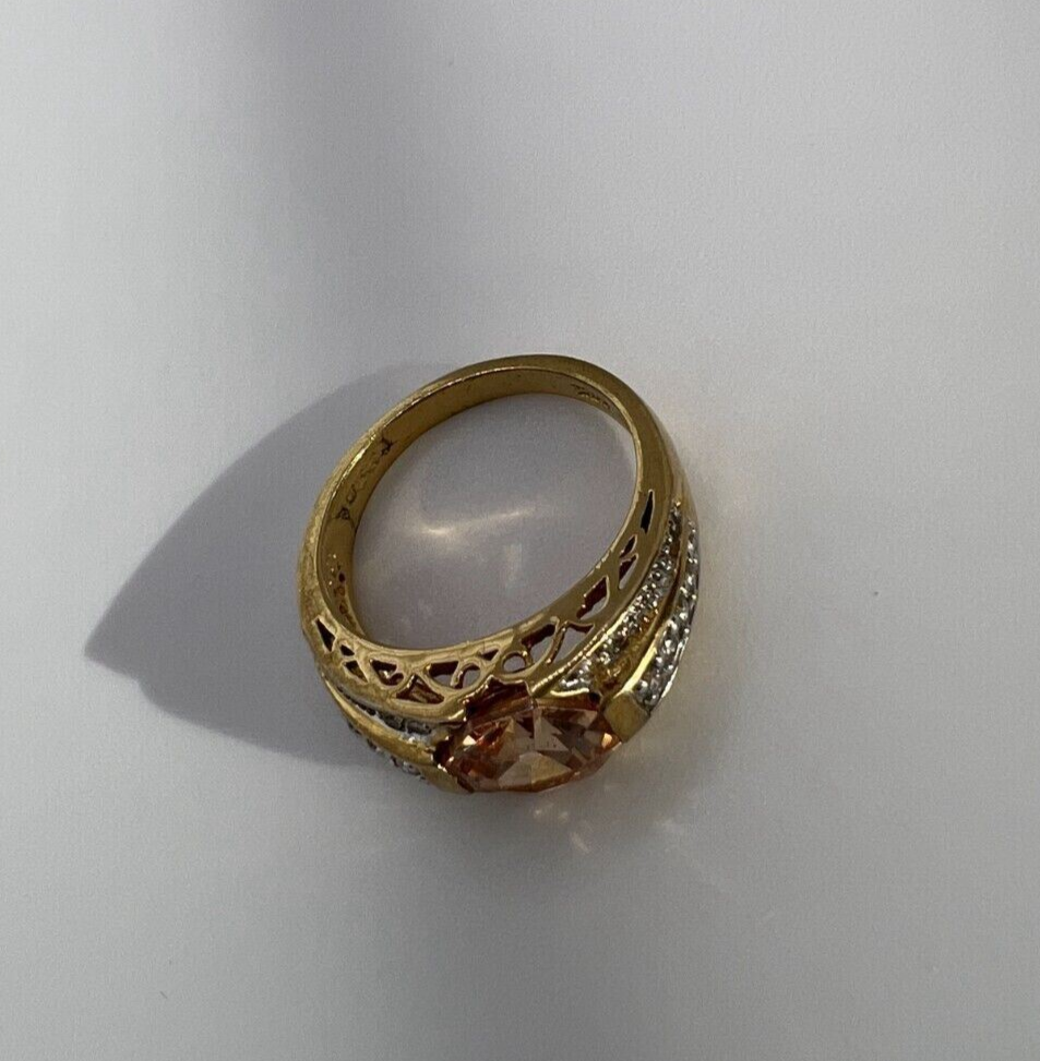 925 Sterling Silver Gold Plated Citrine & CZ Ring Size 6.5