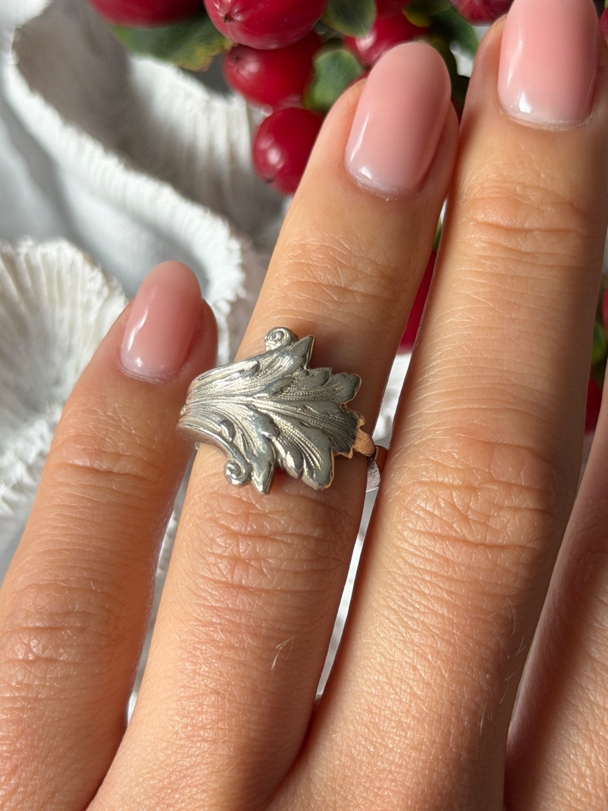 Acanthus Italian 925 Sterling Silver Ring With Brushed Finish Size 5