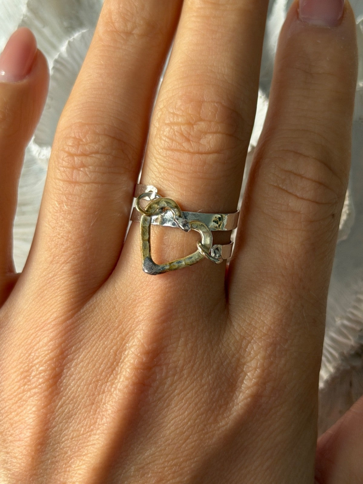Handmade 925 Sterling Silver Gold Plated Heart Ring Size 9.5