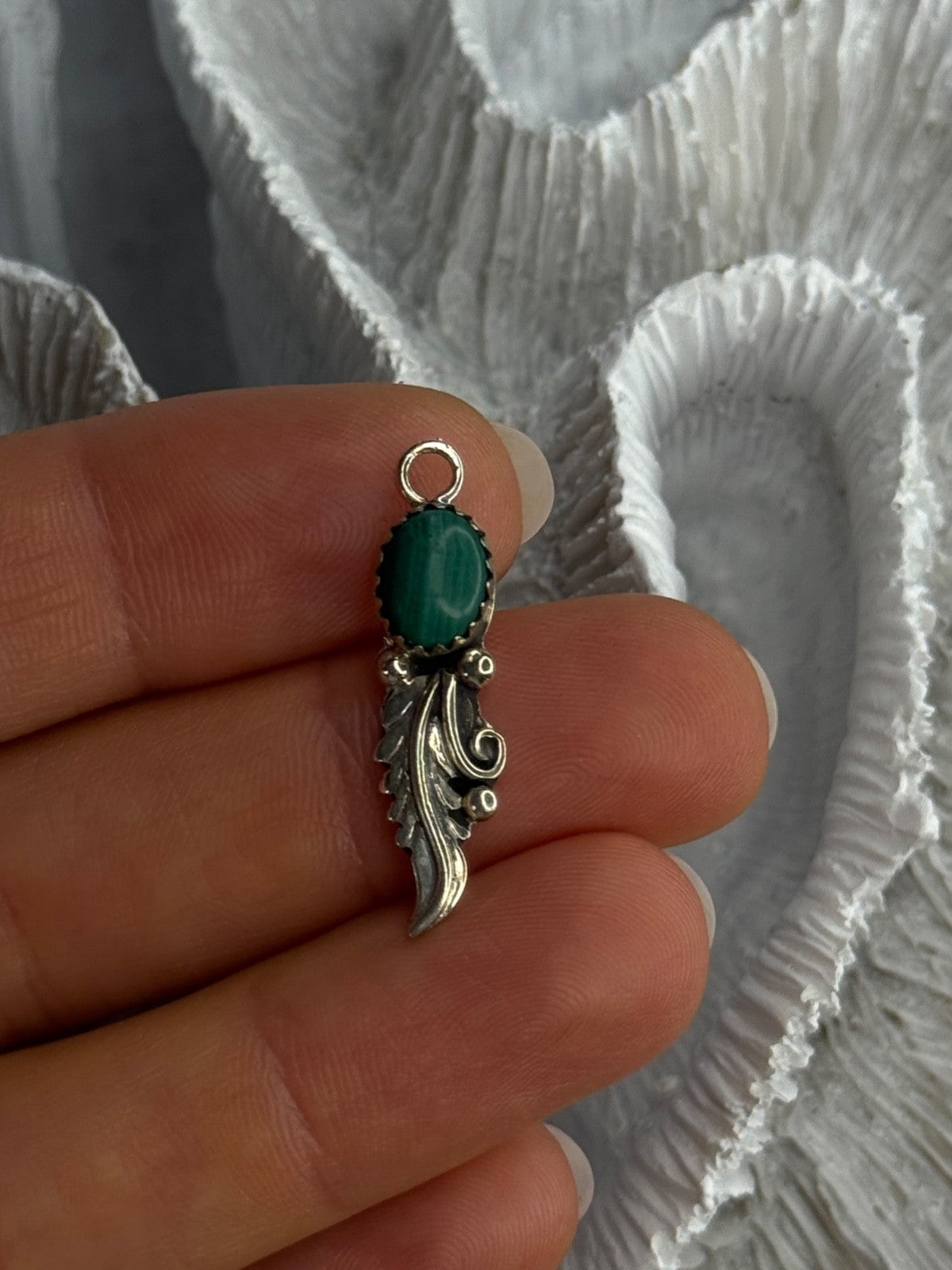 925 Sterling Silver Malachite Pendant Length 1.15 Inch