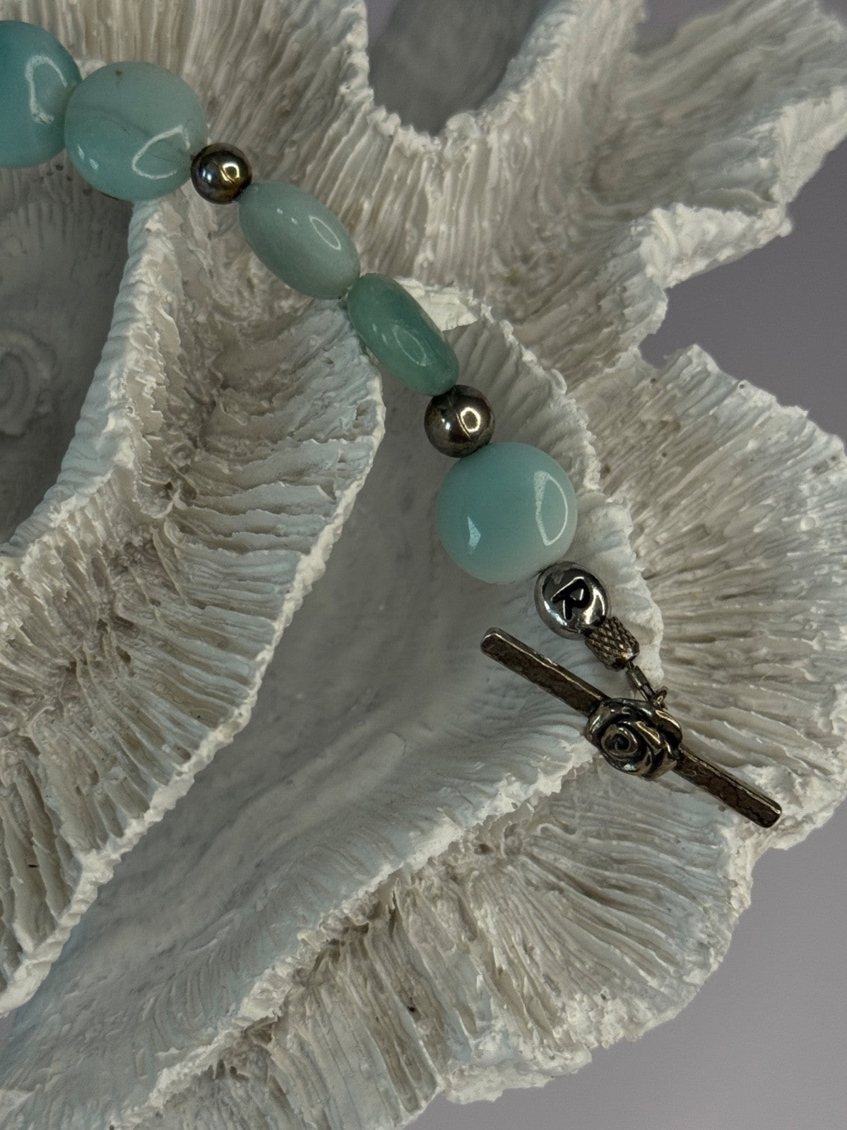 Beautiful 925 Sterling Silver Amazonite Stones Bracelet Length 7.5