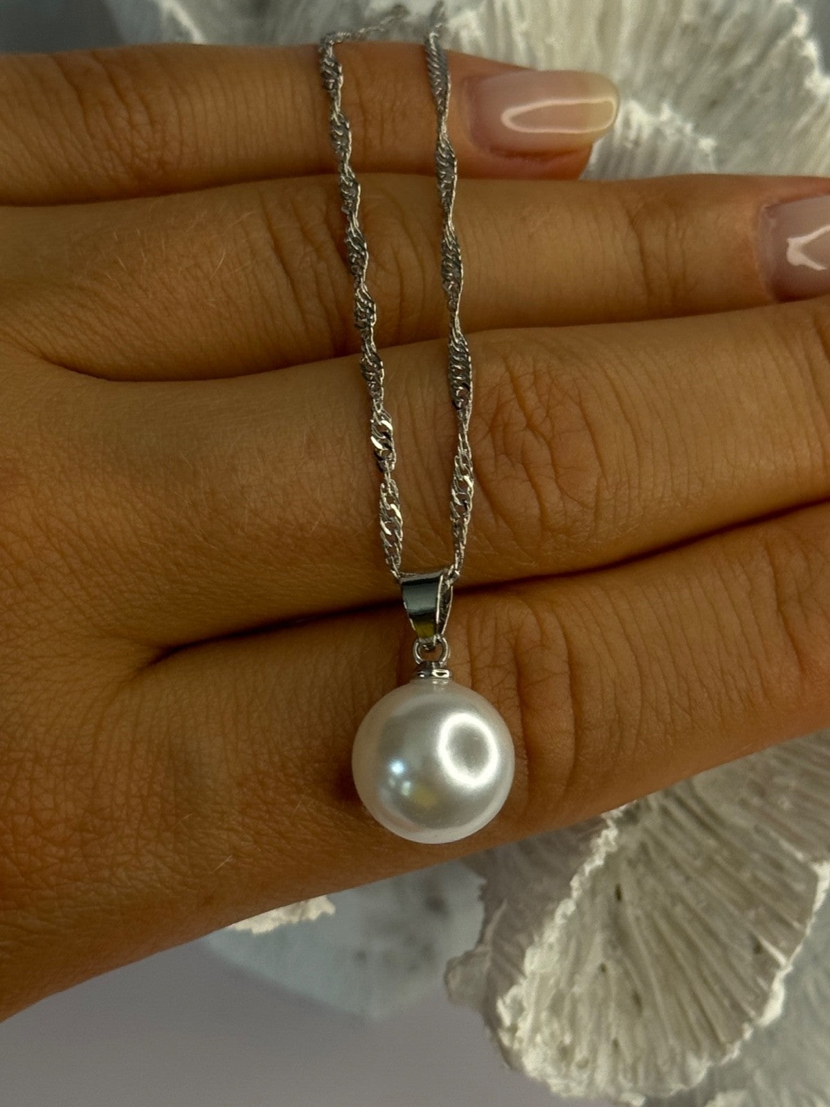 925 Sterling Silver Pearl Necklace Length 18 Inch