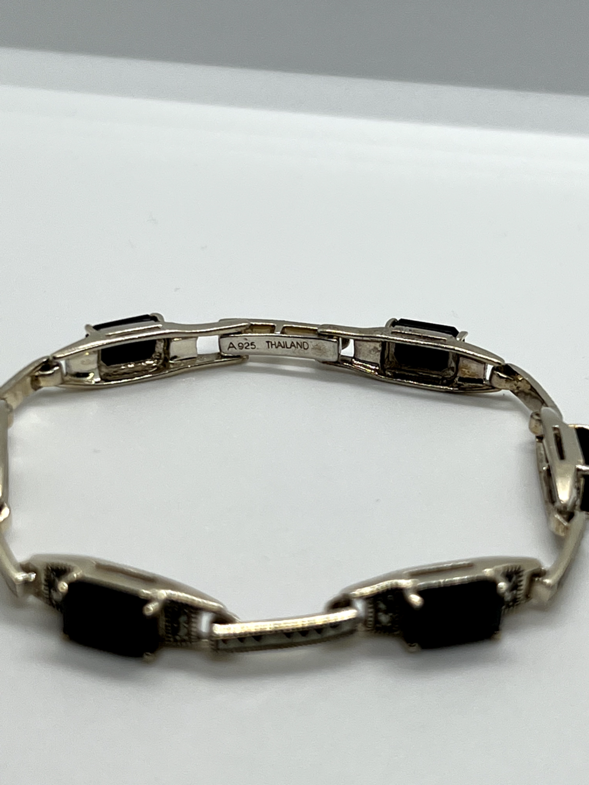 925 Sterling Silver Agate & Marcasite Bracelet