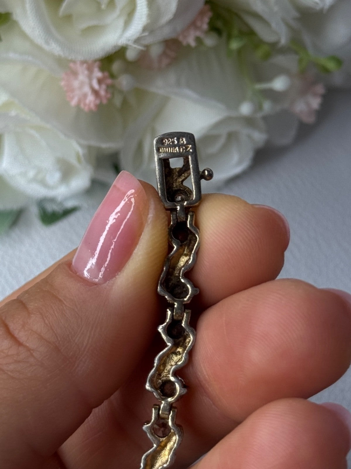 925 Sterling Silver Gold Plated CZ Bracelet Length 7.5 Inch