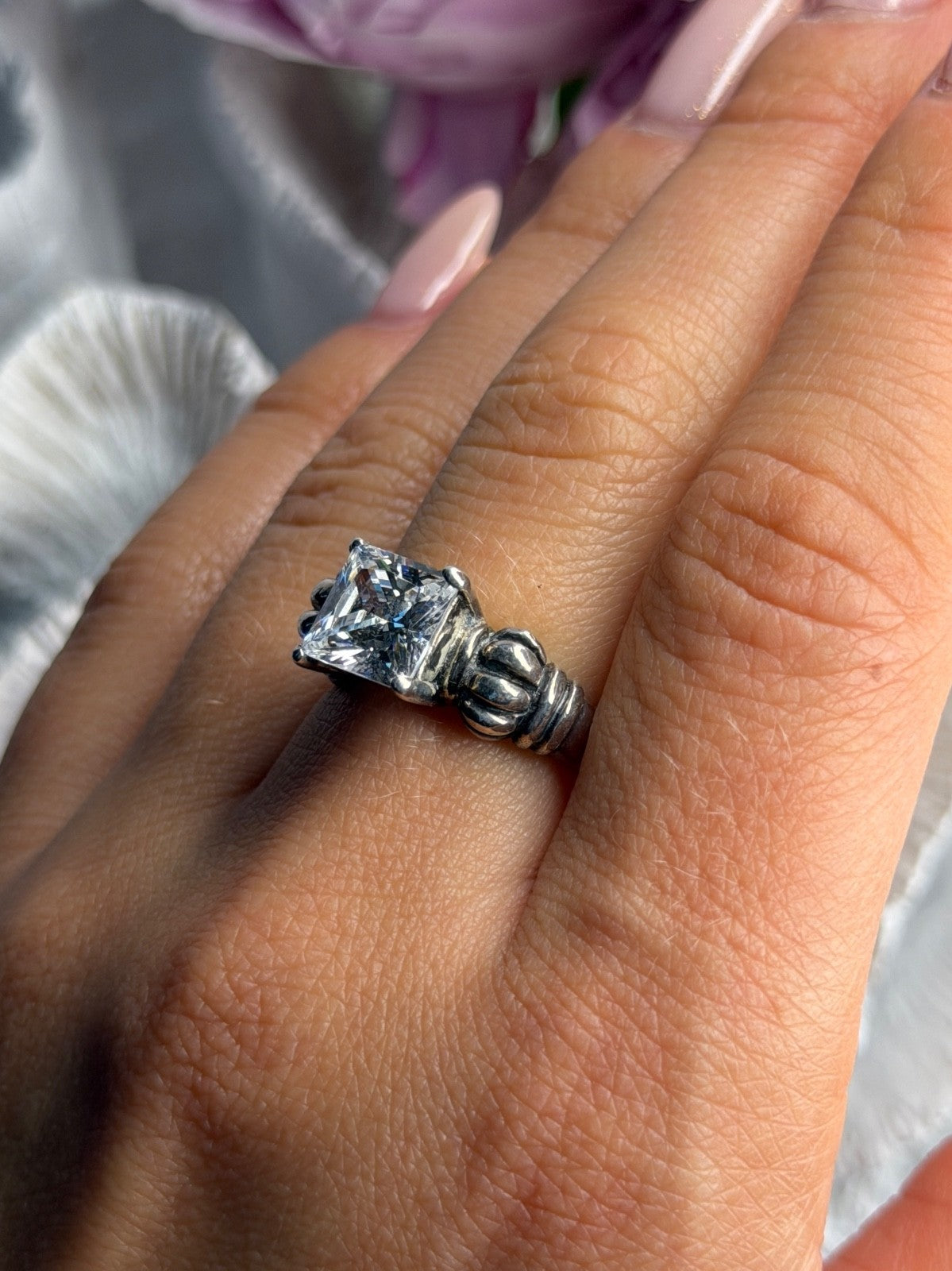 Vintage 925 Sterling Silver Cz Ring Size 8