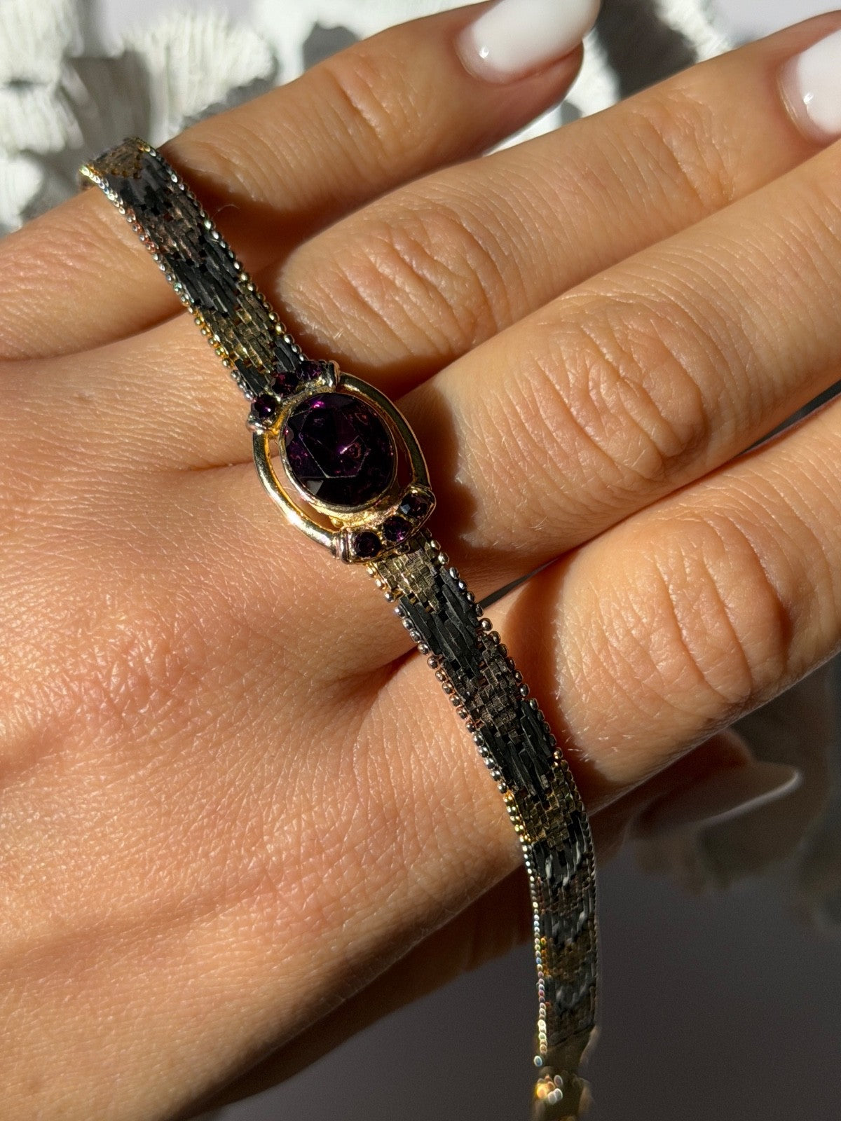 Italy 925 Sterling Silver Gold Plated Amethyst Bracelet