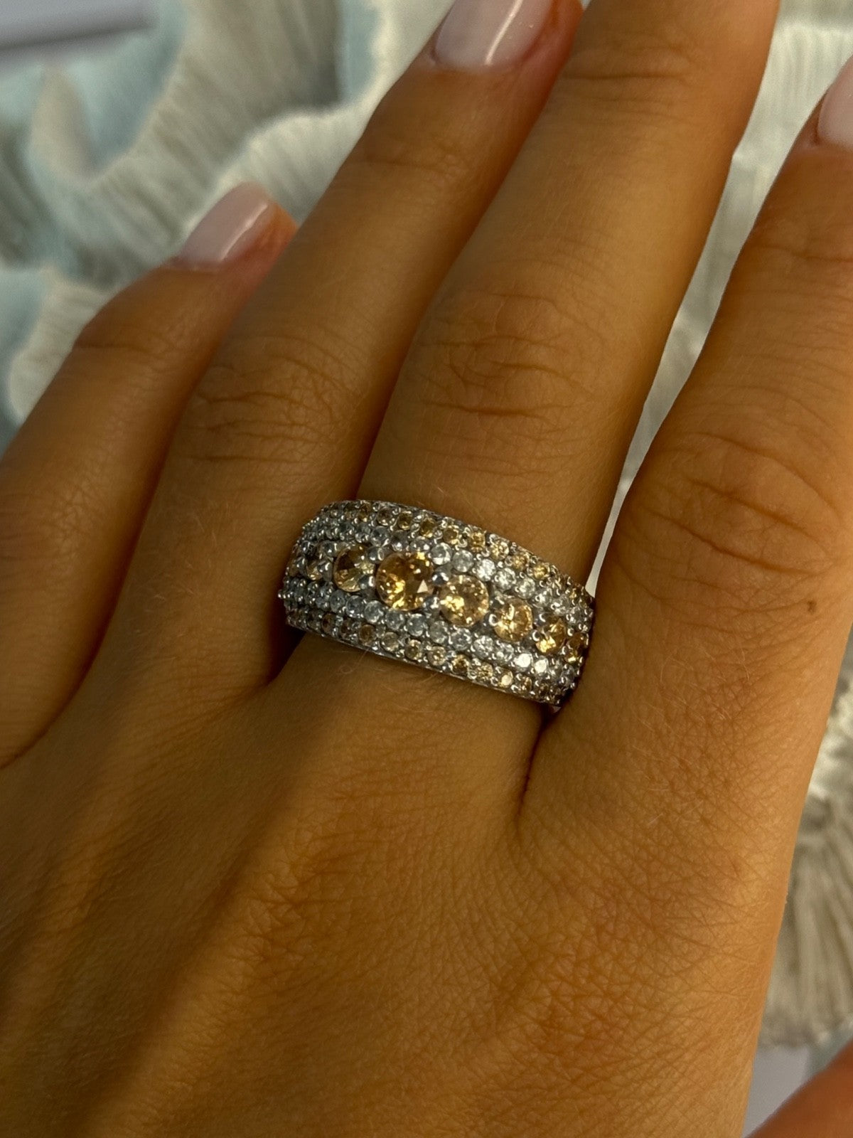 925 Sterling Silver Citrine & Beryl Ring Size 9.5