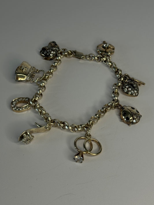 925 Sterling Silver Lovely Charms Sapphire CZ Bracelet Length 7