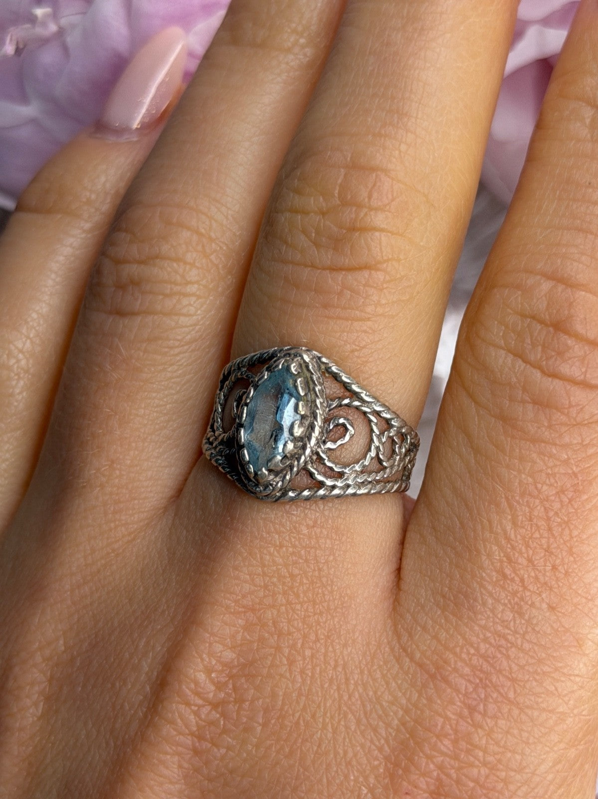 925 Sterling Silver Blue Topaz Ring Size 8
