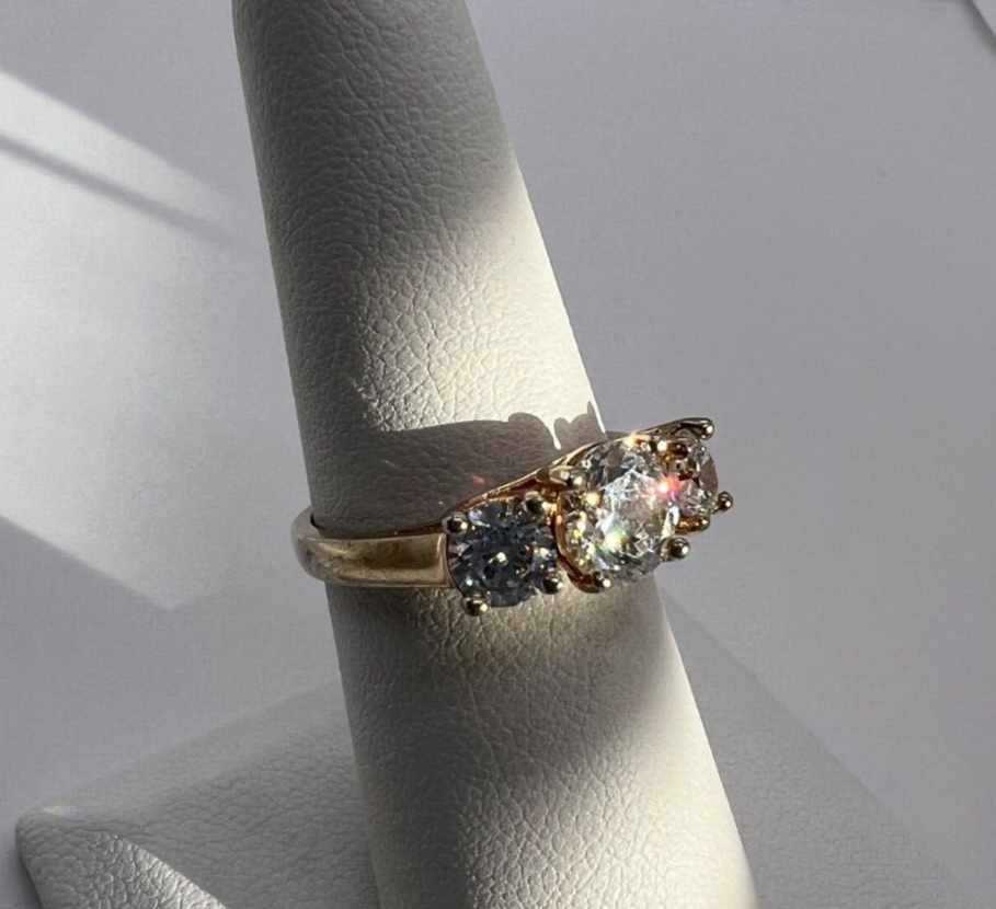 925 Sterling Silver Gold Plated CZ Ring - Size 6 Elegant Jewelry