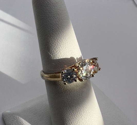 925 Sterling Silver Gold Plated CZ Ring - Size 6 Elegant Jewelry