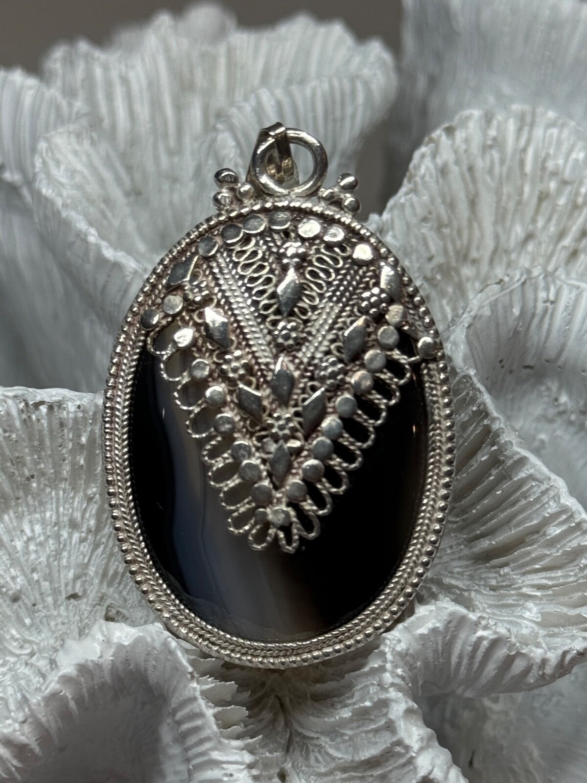 Vintage 925 Sterling Silver Agate Pendant Length 2.3 Inch