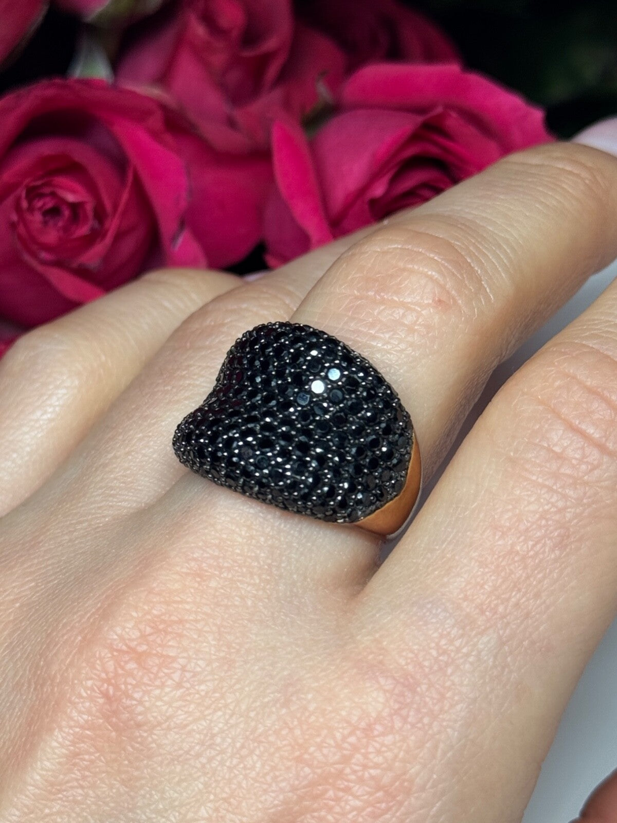 925 Sterling Silver Gold Plated Black Spinel Ring Size 8.5