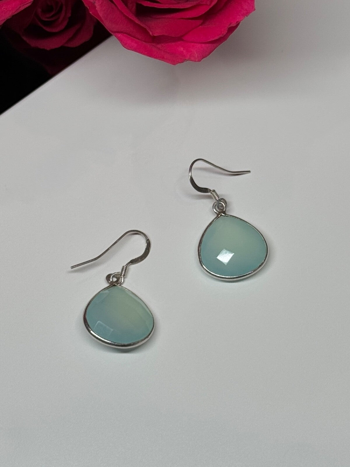 925 Sterling Silver Blue Beryl Earrings Length 1.1 Inch