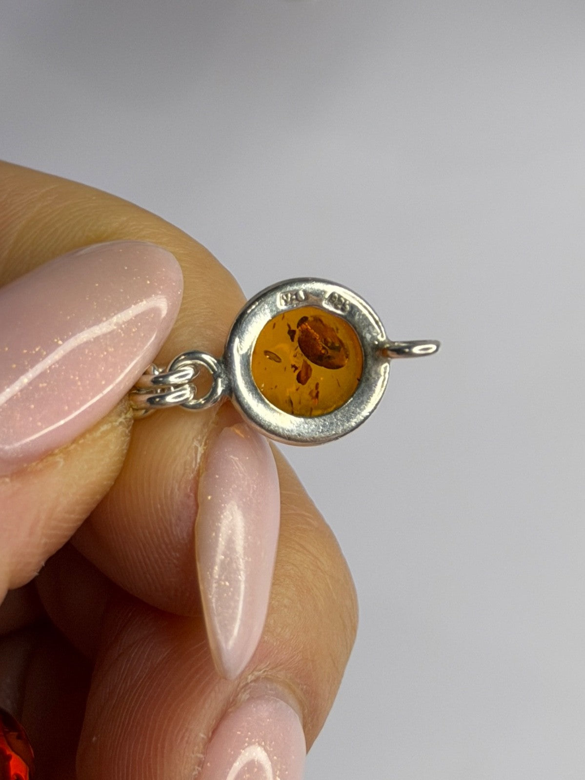 925 Sterling Silver Amber Bracelet Length 7