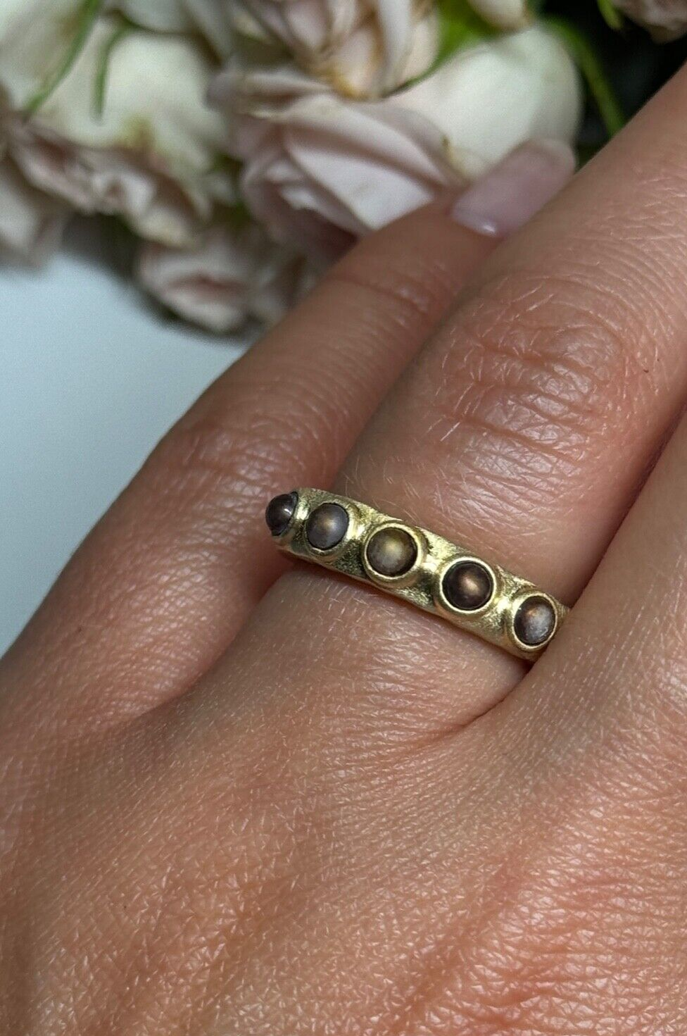 925 Sterling Silver Gold Plated Pearls Ring Size 6