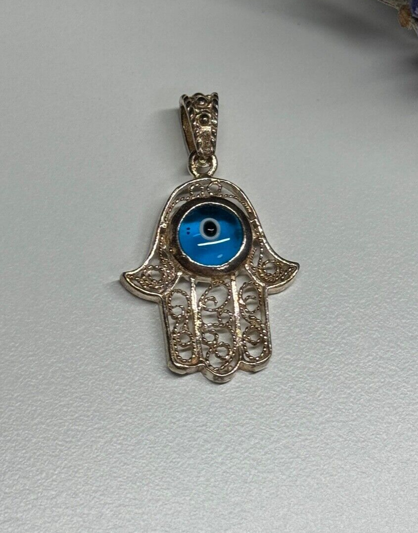 925 Sterling Silver Hamsa Hand Amulet Pendant