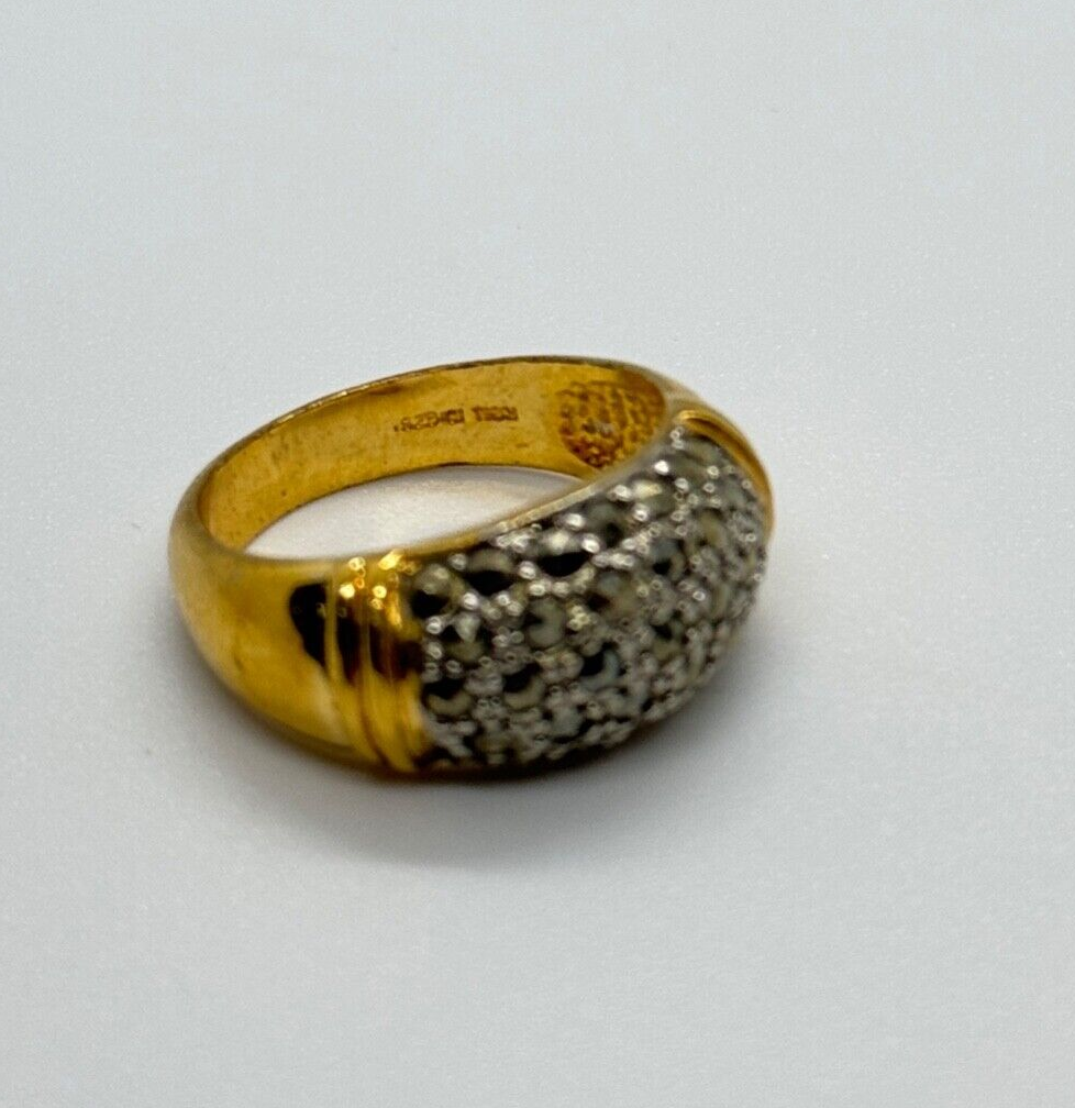 925 Sterling Silver Gold Plated Marcasite Ring Size 8