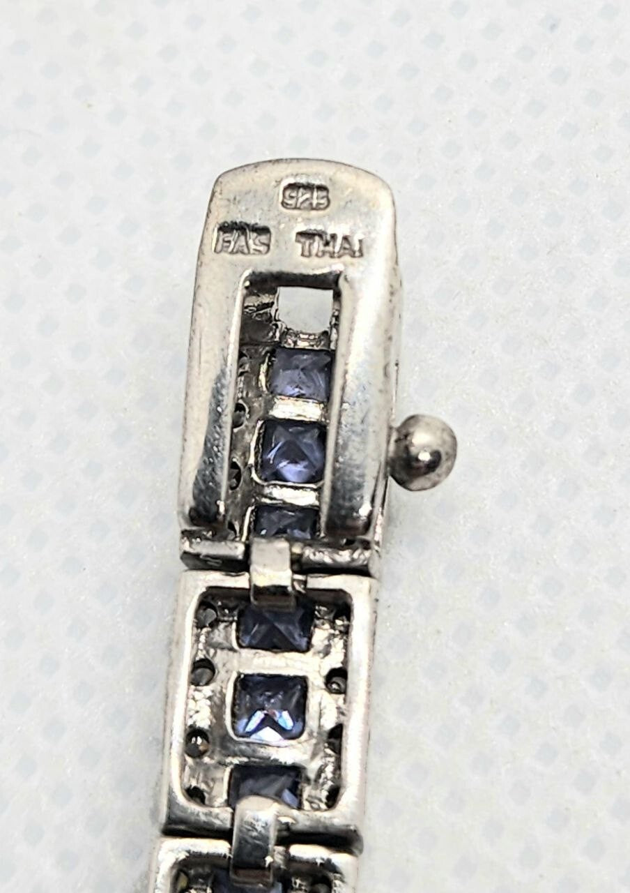 925 Sterling Silver Tanzanite & CZ Bracelet Size 7.5 IN