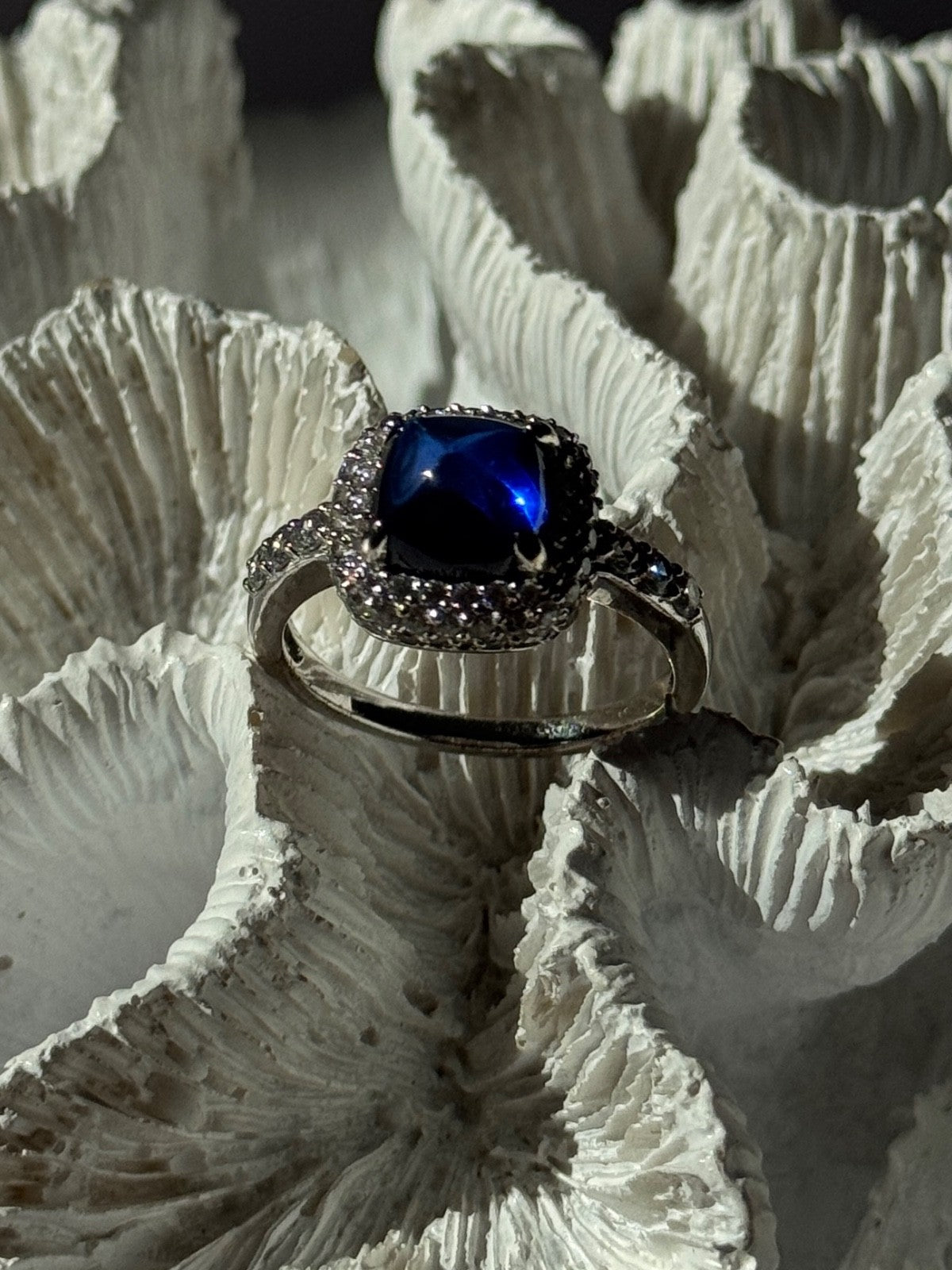 925 Sterling Silver Blue Sapphire & Cz Ring Size 11