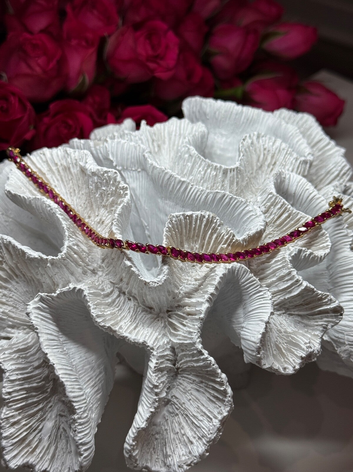925 Sterling Silver Gold Plated Ruby Bracelet Length 7.5