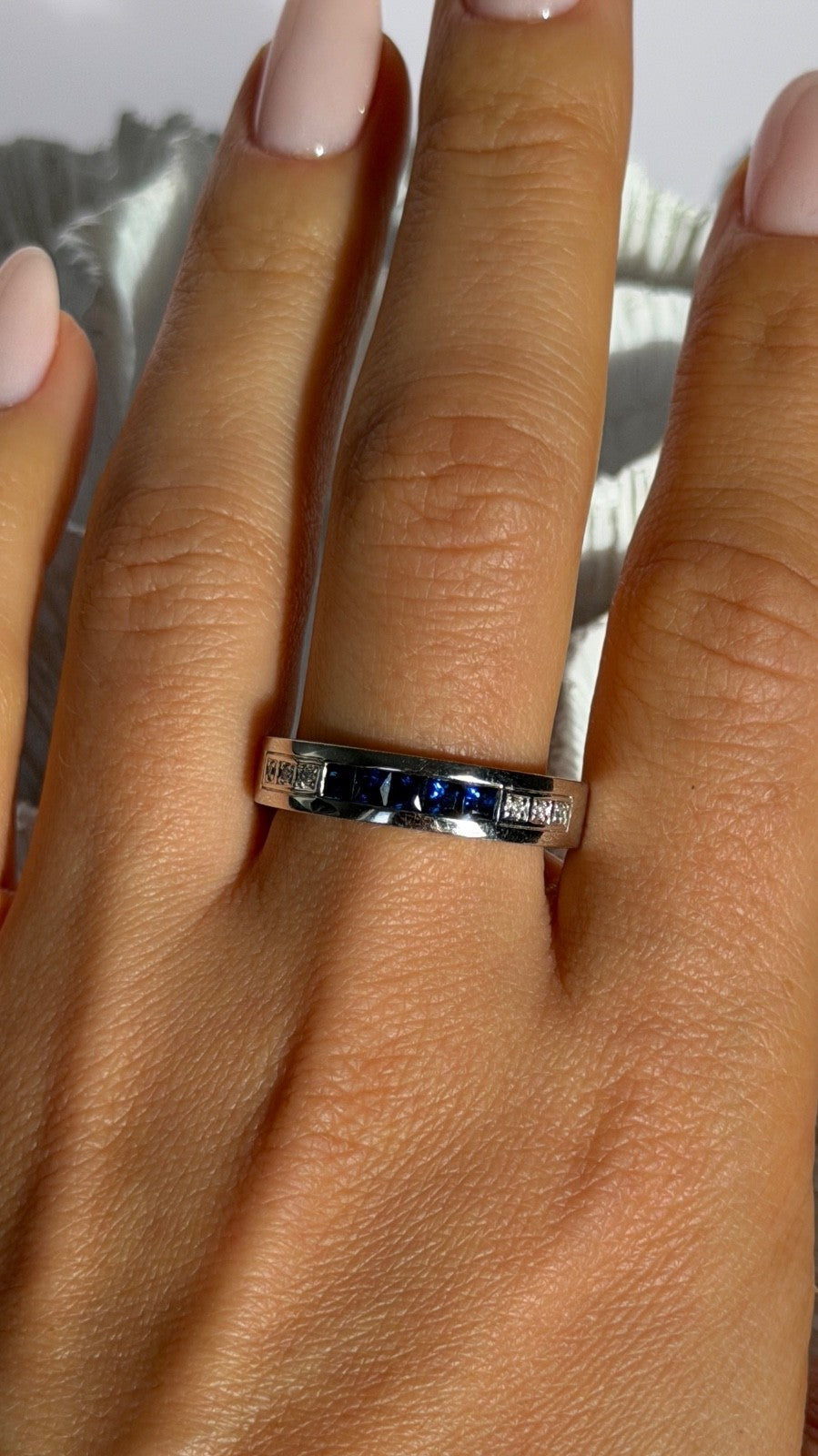 14K White Gold Sapphire & Diamond Ring Size 10.5