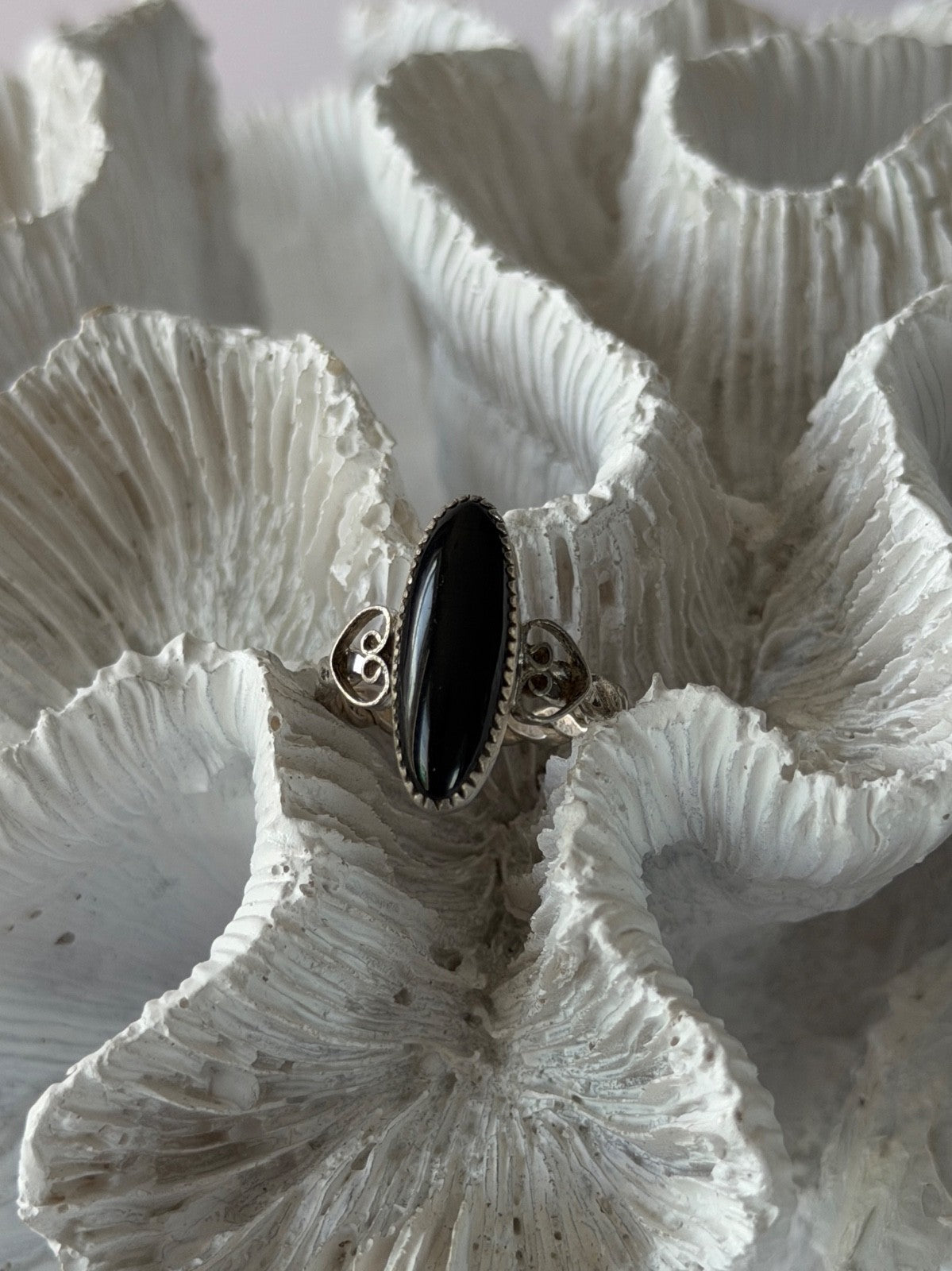 Vintage 925 Sterling Silver Black Onyx Ring Size 4