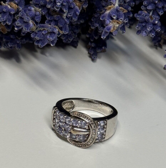925 Sterling Silver Tanzanite & Beryl Ring Size 6