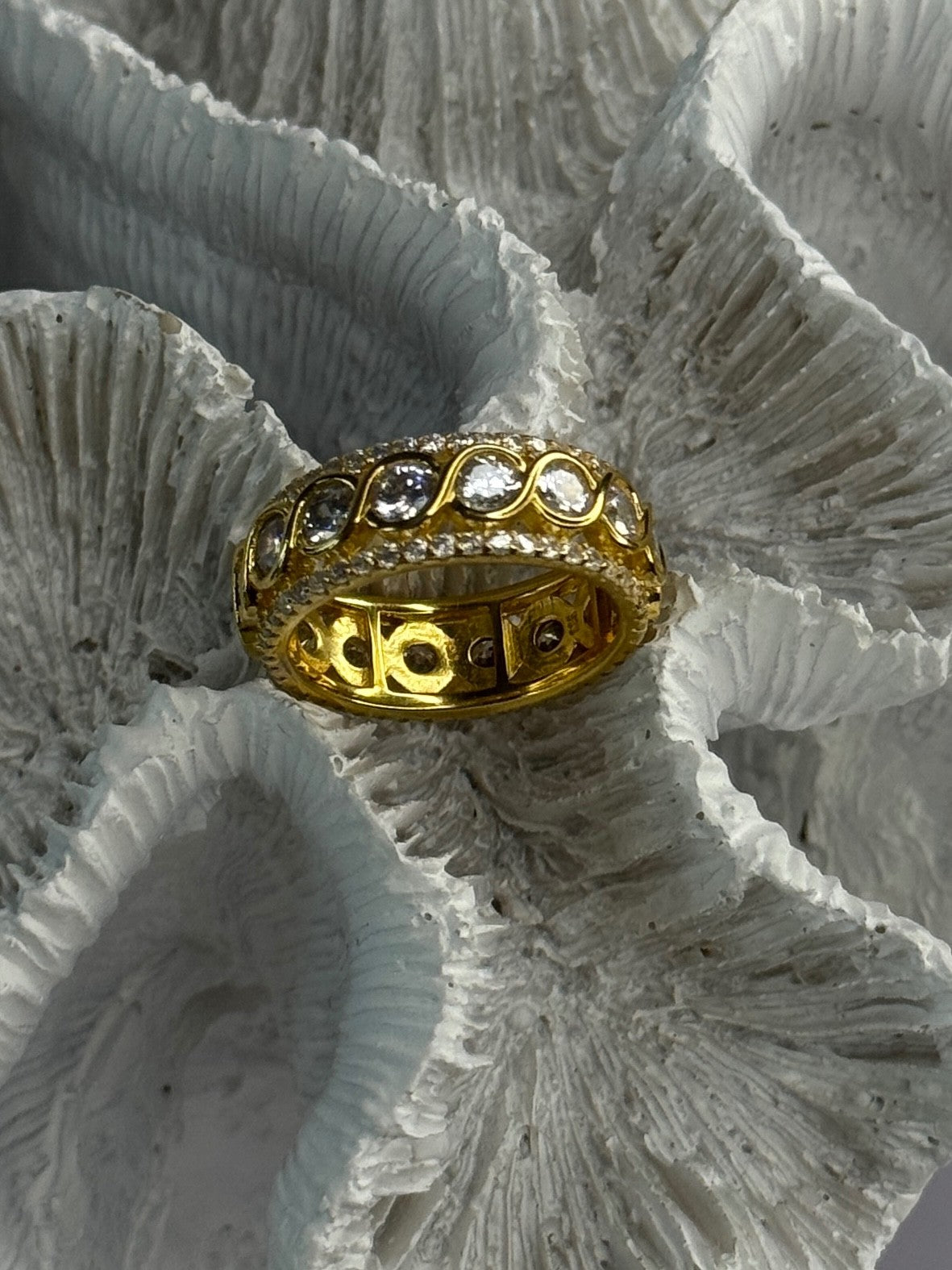 925 Sterling Silver Gold Plated Overlay Band Cz Ring Size 7