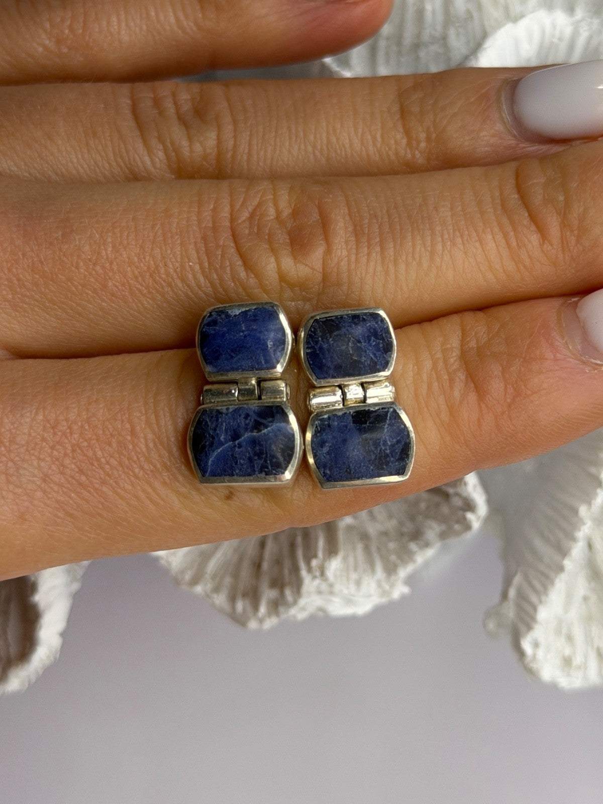 Vintage 950 Sterling Silver Sodalite Earrings