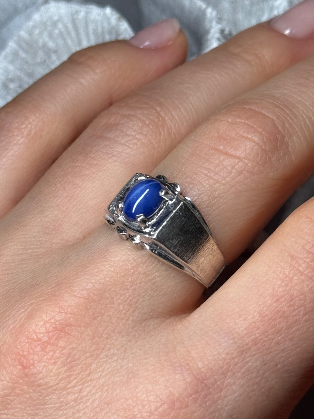 Men's 925 Sterling Silver Star Sapphire Ring Size 8.5