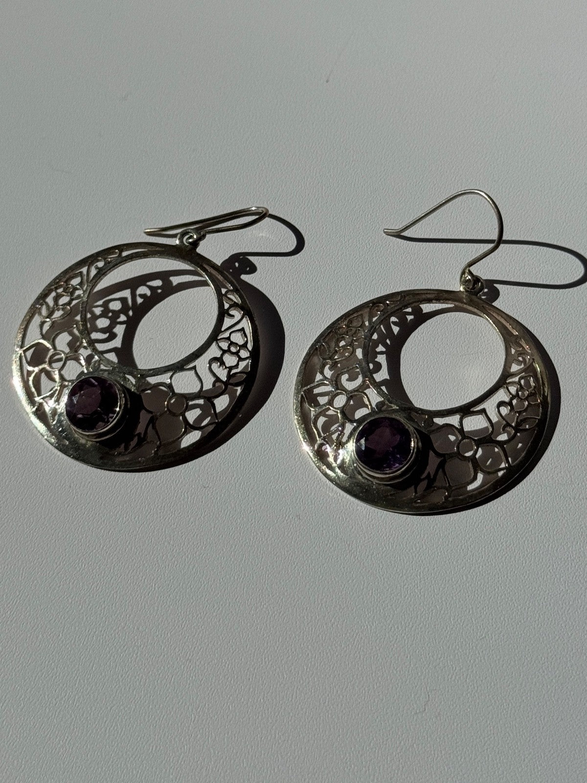 925 Sterling Silver Amethyst Earrings Length 2.10 Inch