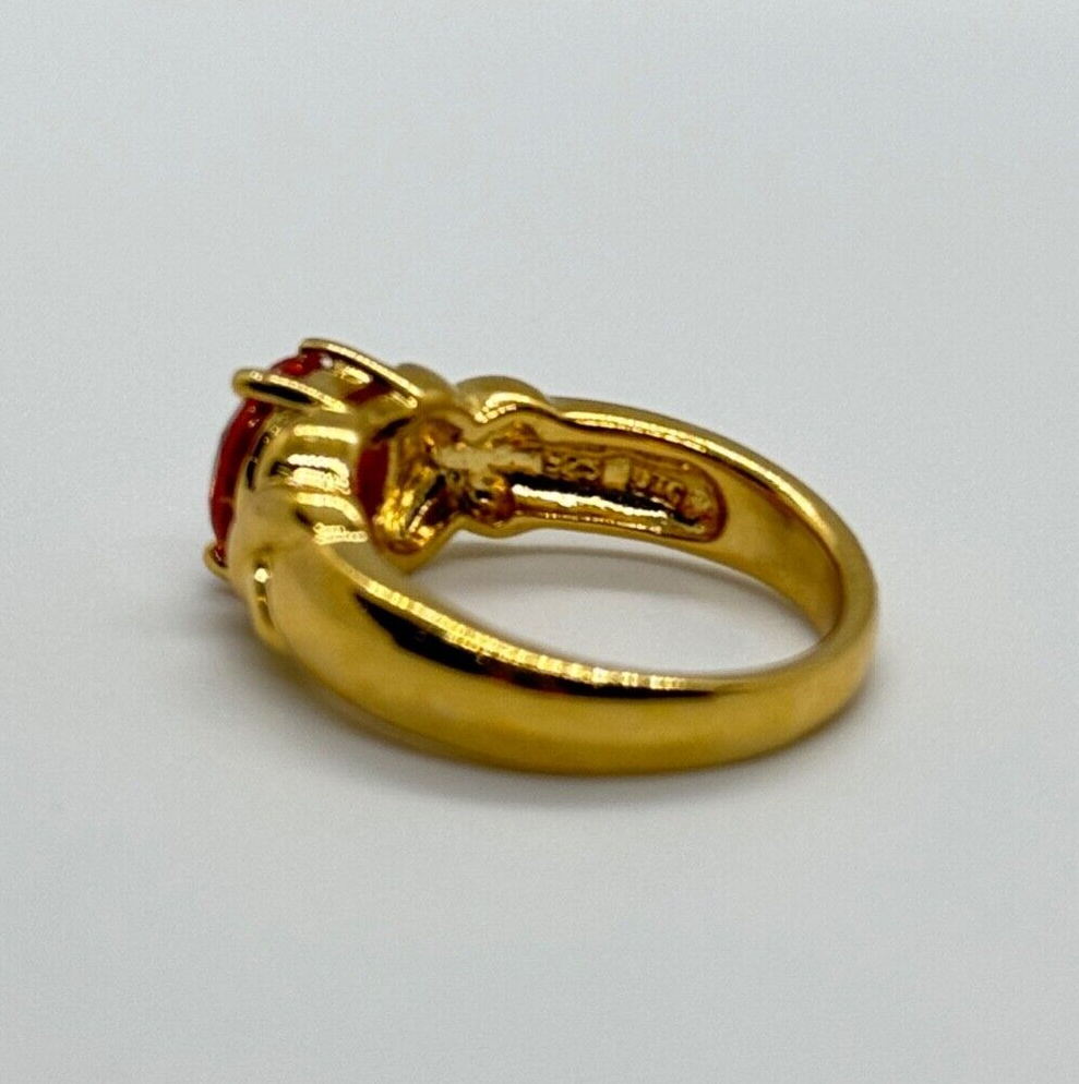 925 Sterling Silver Gold Plated Hessonite Ring Size 7