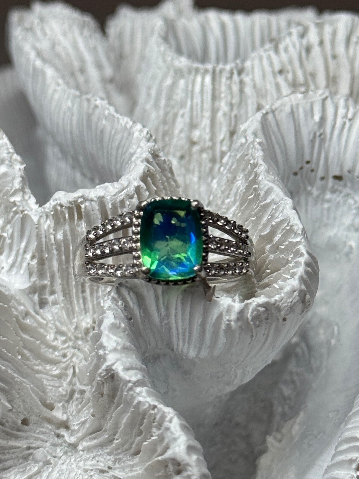 925 Sterling Silver Spinel & Beryl Ring Size 7.5