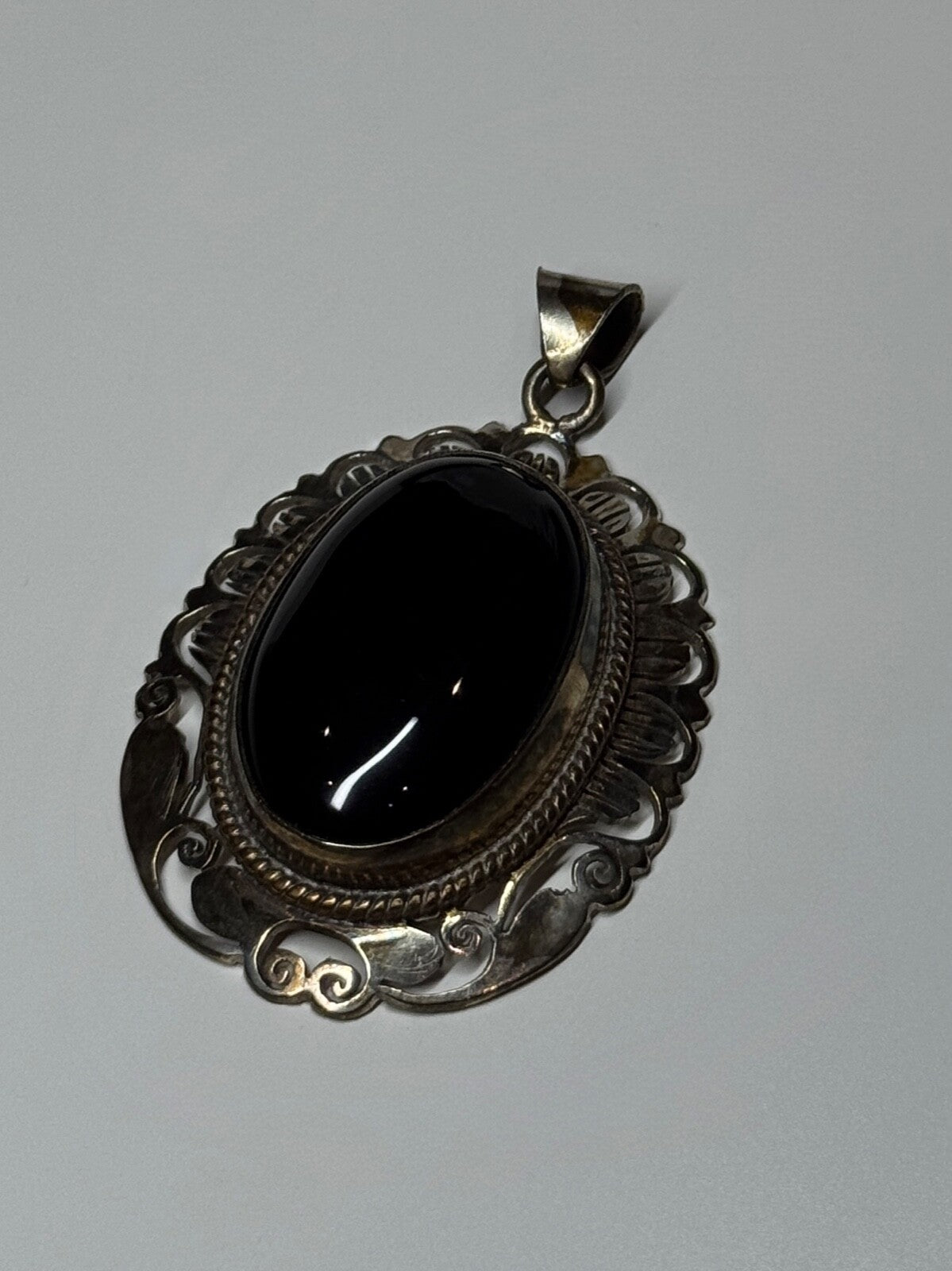 Vintage 925 Sterling Silver Black Onyx Pendant Length 2 Inch