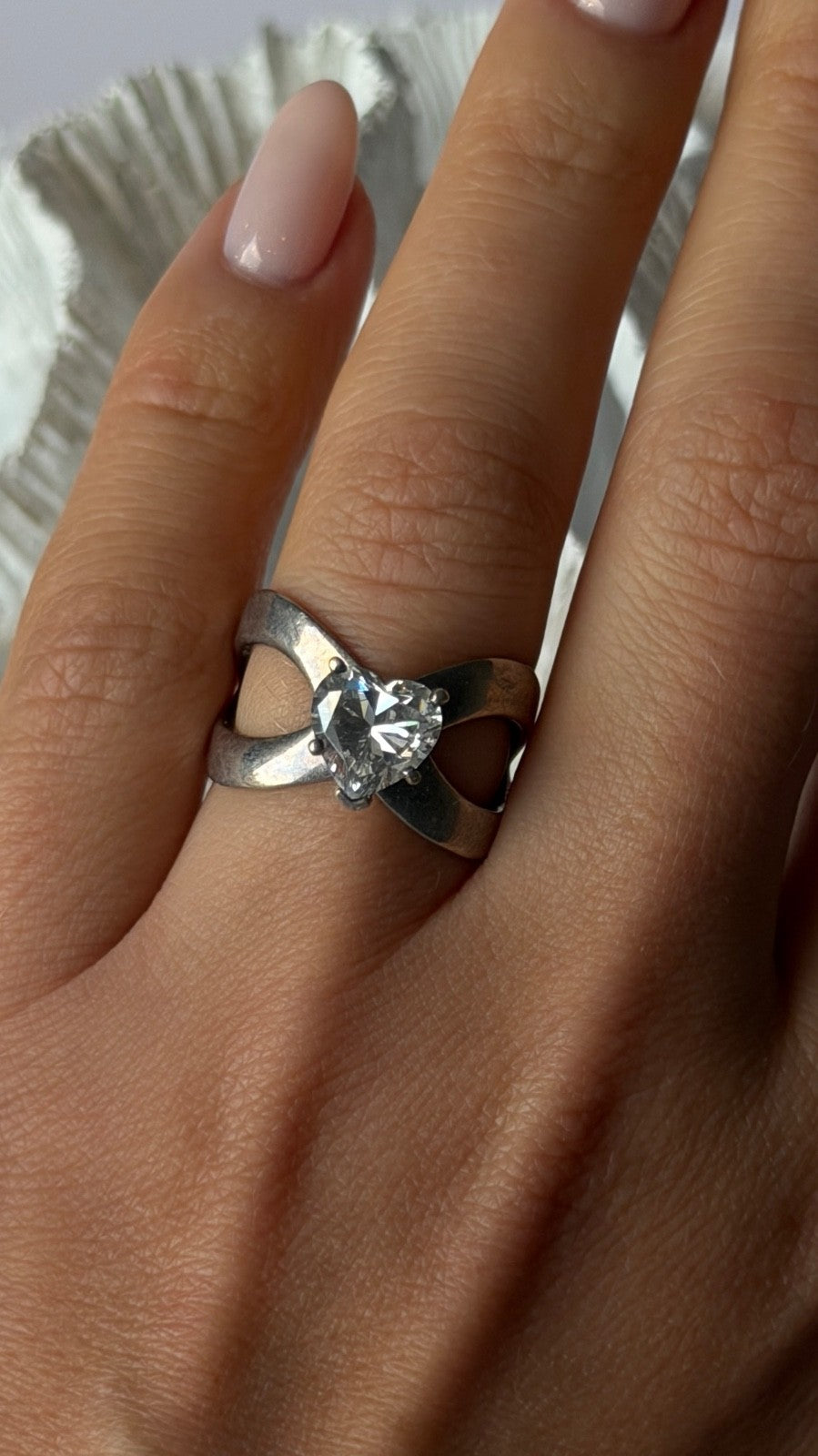 925 Sterling Silver Cz Heart Ring Size 7