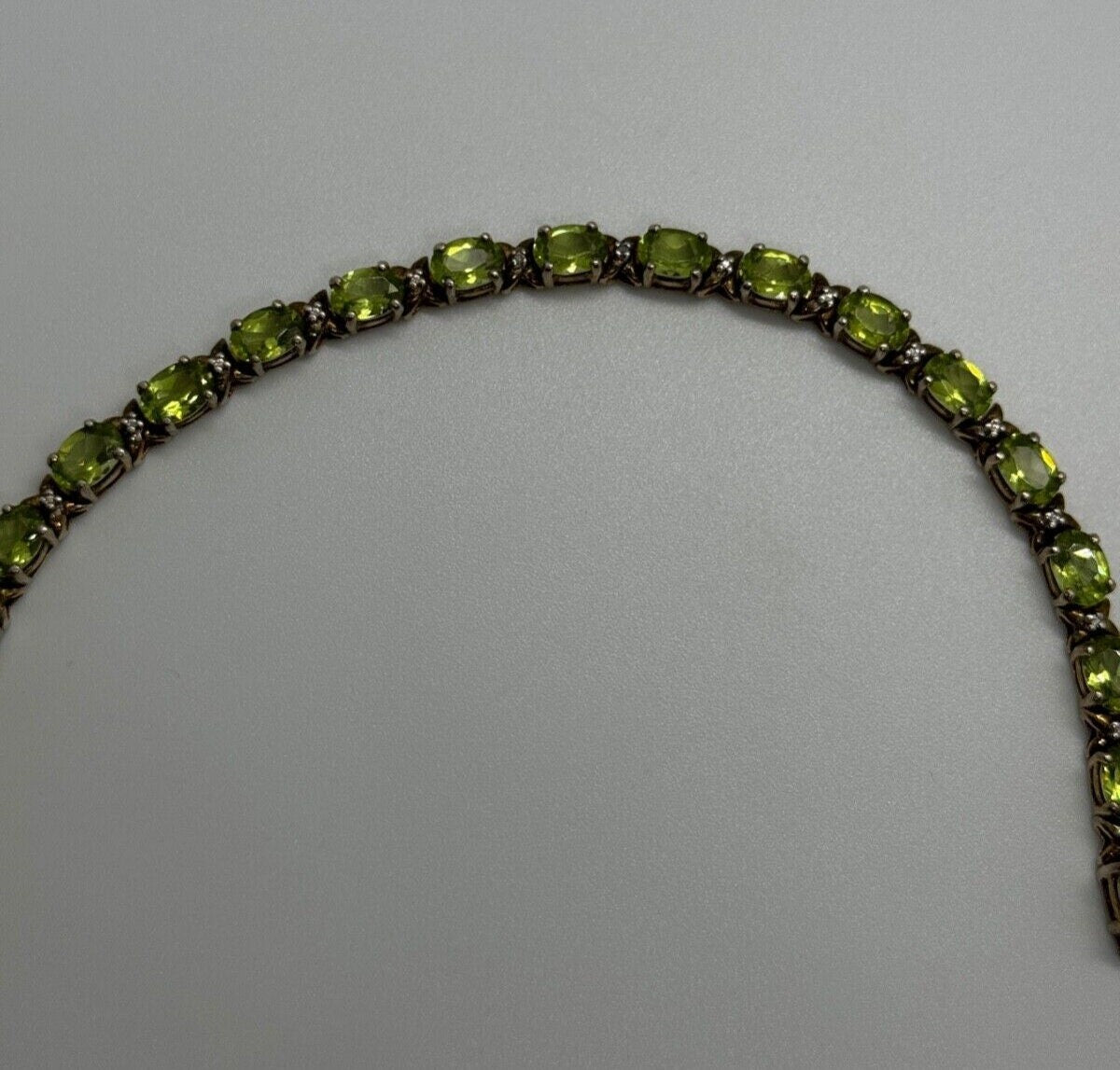 925 Sterling Silver Gold Plated Peridot & Diamonds Bracelet 7.5 in