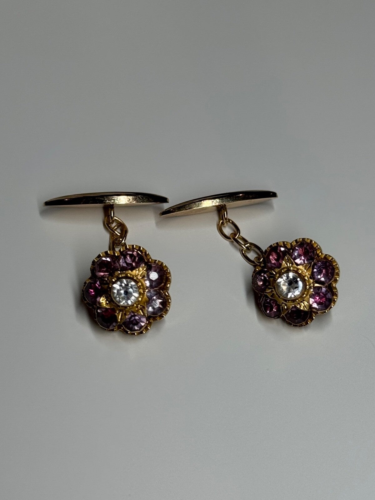 Estate Antique 18K & 14K Yellow Gold Circular Floral Leaf Cuff Links