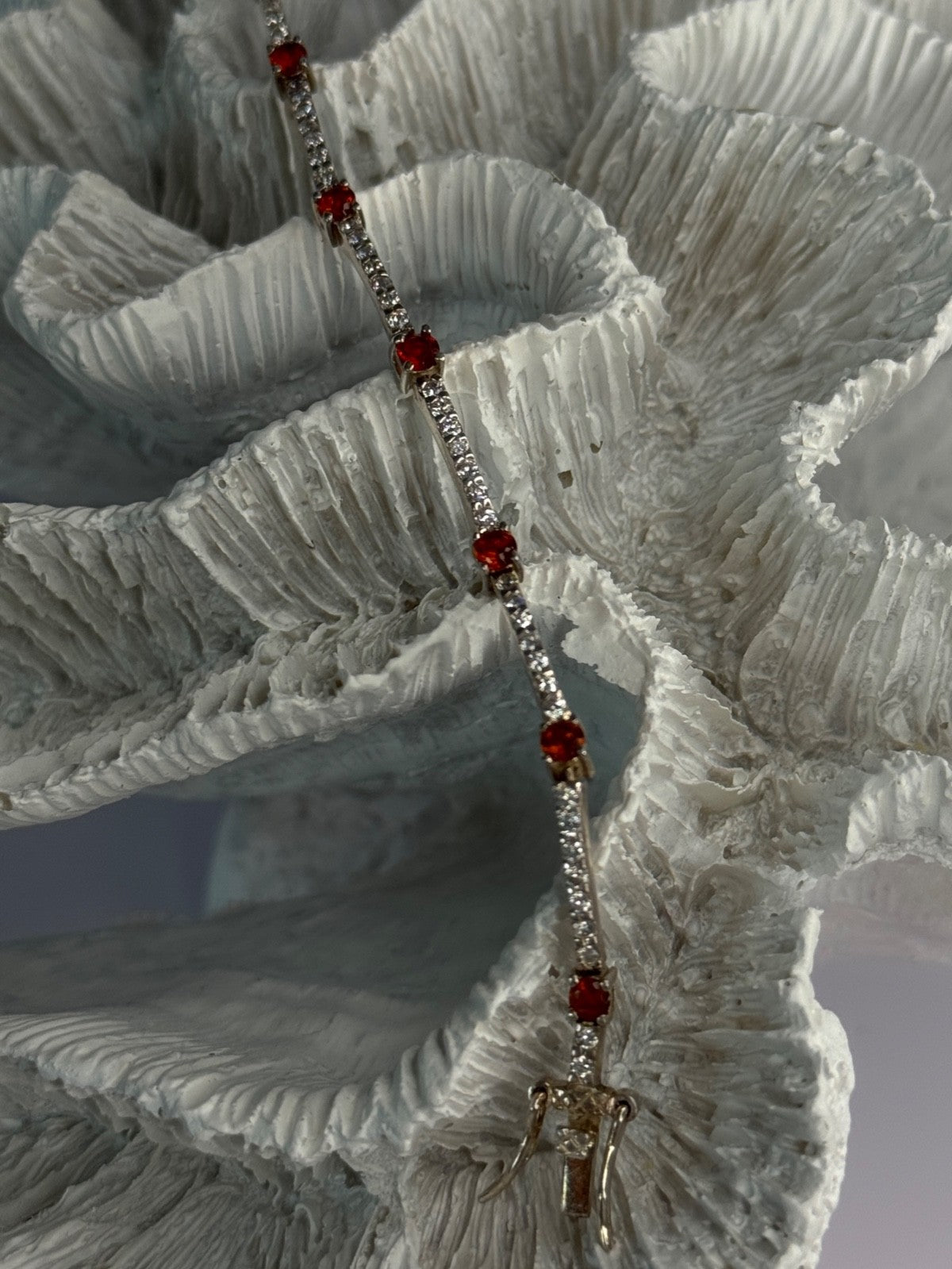 925 Sterling Silver Red Spinel & Beryl Bracelet Length 7.5