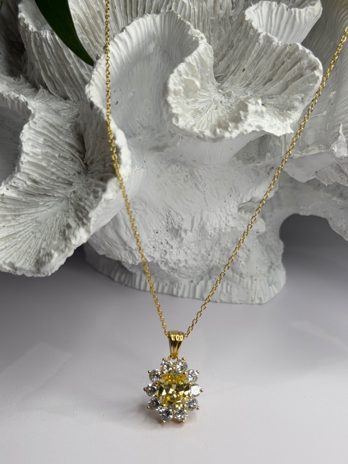 Stauer 925 Sterling Silver Gold Plated Yellow & White Cz Flower Necklace
