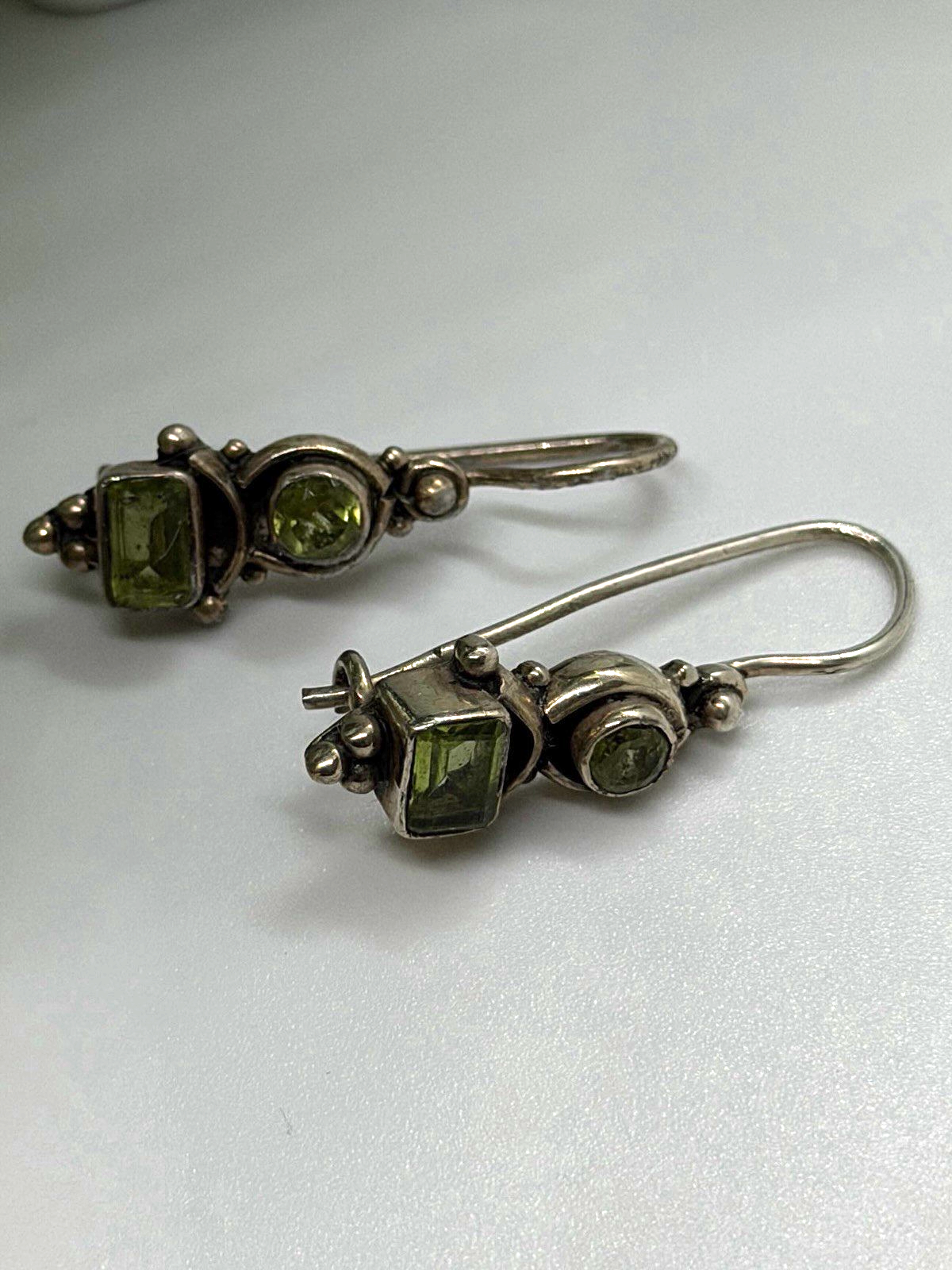 Vintage 925 Sterling Silver Green Peridot Earrings