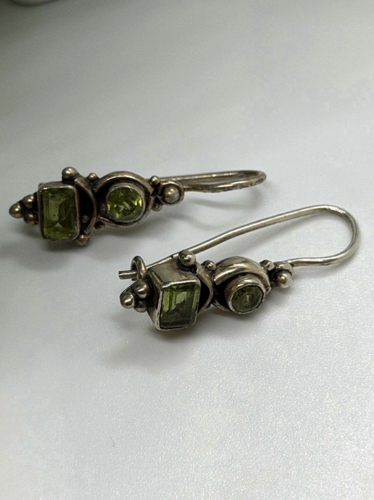 Vintage 925 Sterling Silver Green Peridot Earrings